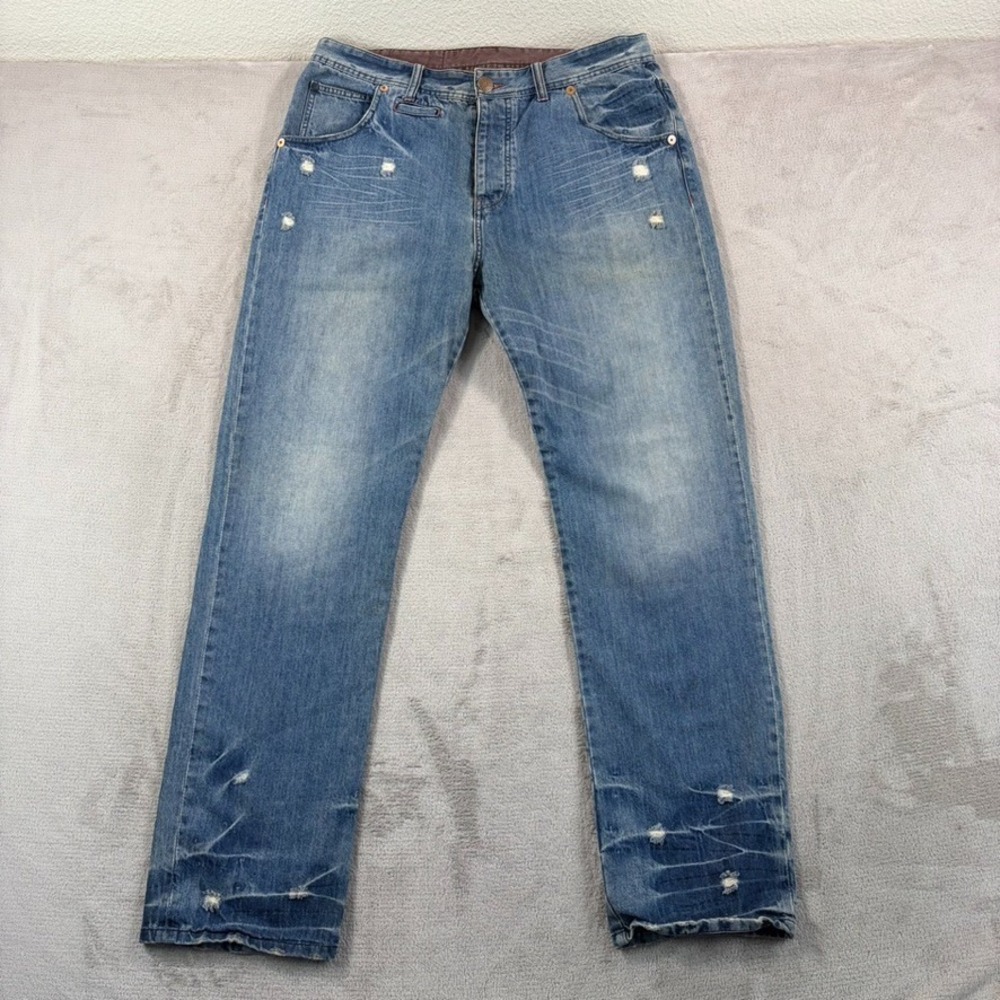 Vintage Armani Exchange Distressed Jeans in Blue Wash Denim Men 34x32 (Tag 33)